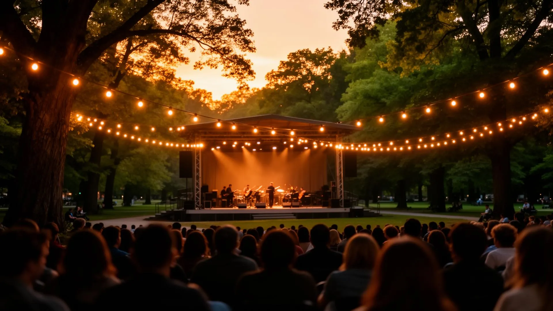 Open-Air Theater im Park bei Abenddämmerung